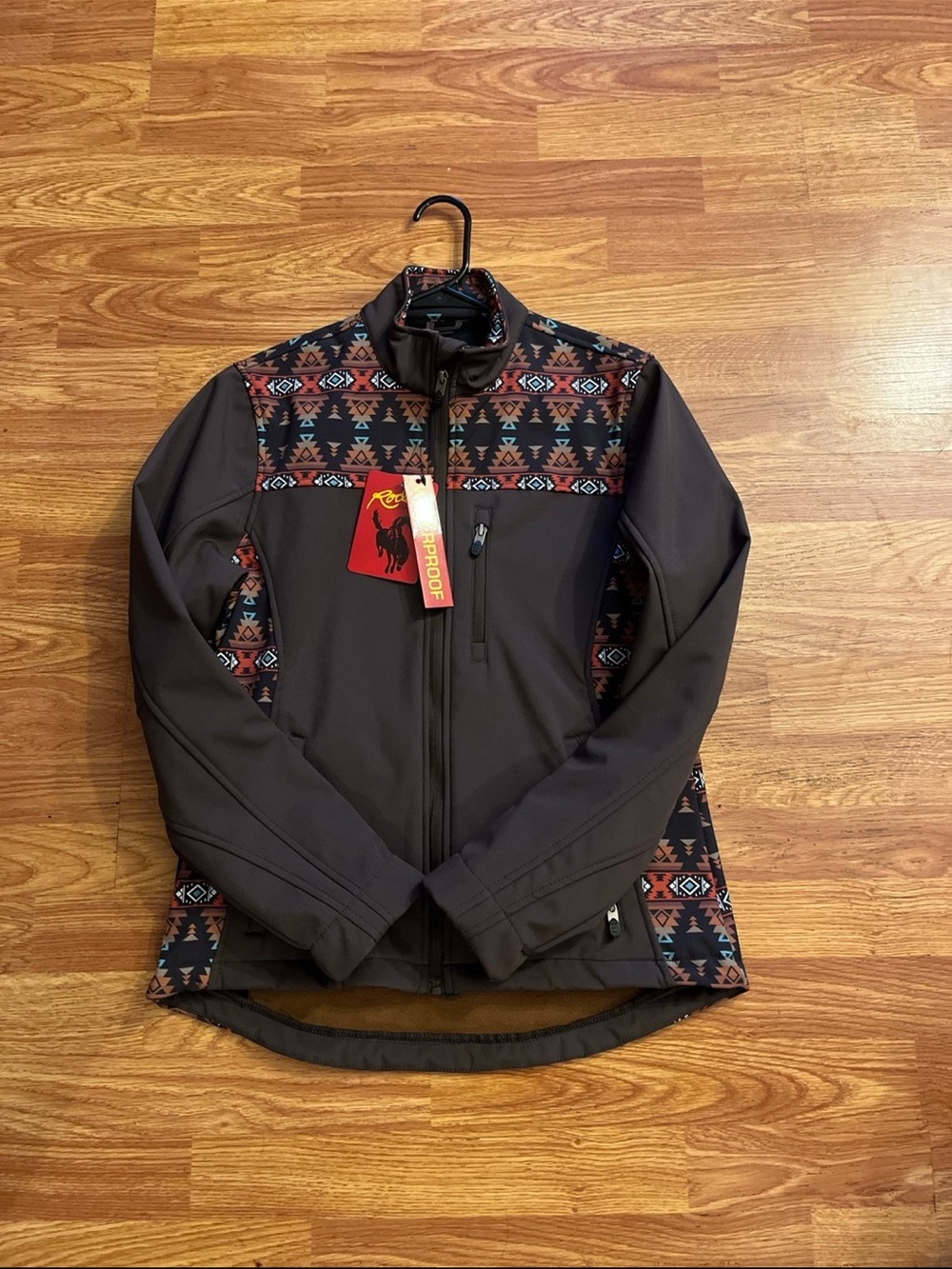Women’s Aztec-Trim Utility Softshell Jacket - Dark Brown SIZE MEDIUM
